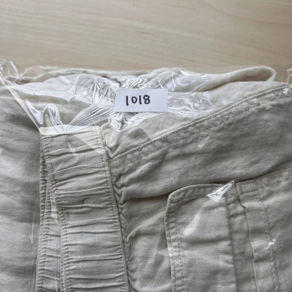 Nicole Miller Cargo Joggers Women L Beige 100% Linen European Flax Drawstring - Picture 8 of 8